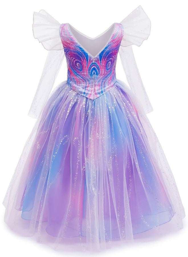 Szytypyl Good Witch Glinda Costume Dress for Girls Halloween Sequins Tulle Dresses Purple - Image 2